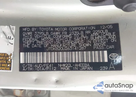 2006 Toyota Prius из США, поврежденный, VIN JTDKB20U263141287